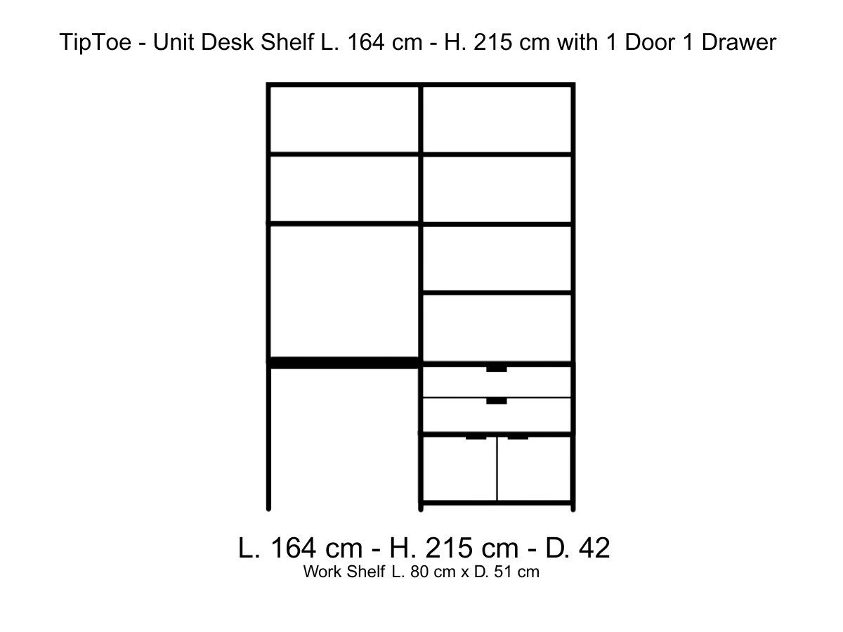 Tiptoe Unit Desk Shelf L 164 Cm H 215 Cm With 1 Door 1 Drawer
