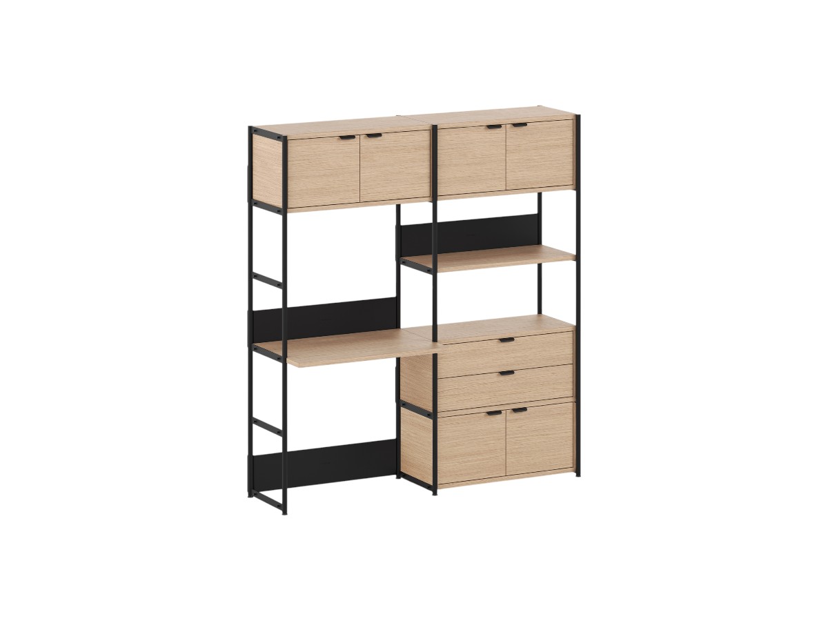 Tiptoe Unit Desk Shelf L 164 Cm H 180 Cm With 3 Doors 1 Drawer