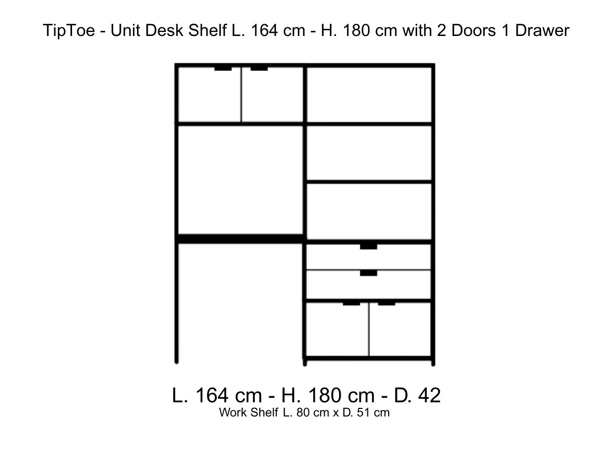 Tiptoe Unit Desk Shelf L 164 Cm H 180 Cm With 2 Doors 1 Drawer