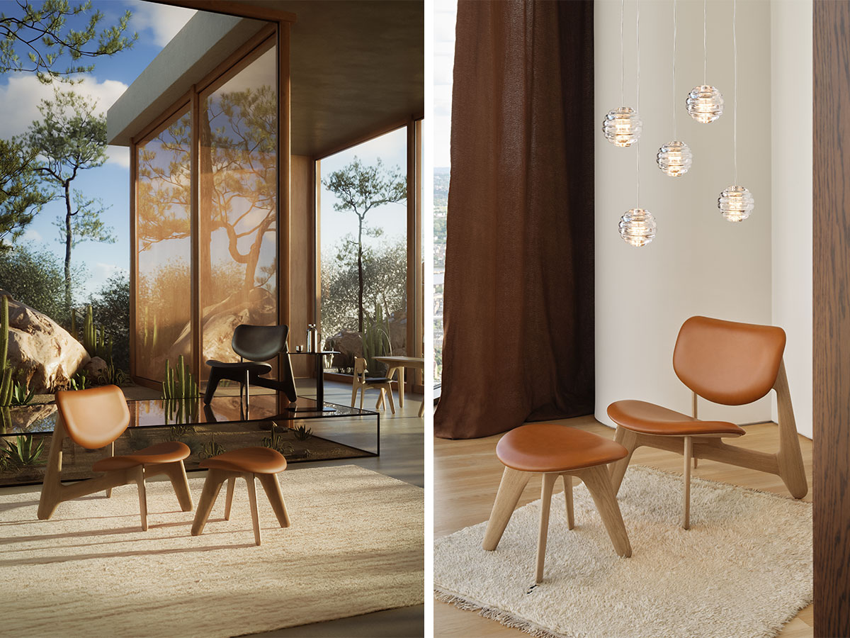 Tom Dixon Slab Lounge Chair Natural Wood Cognac Leather