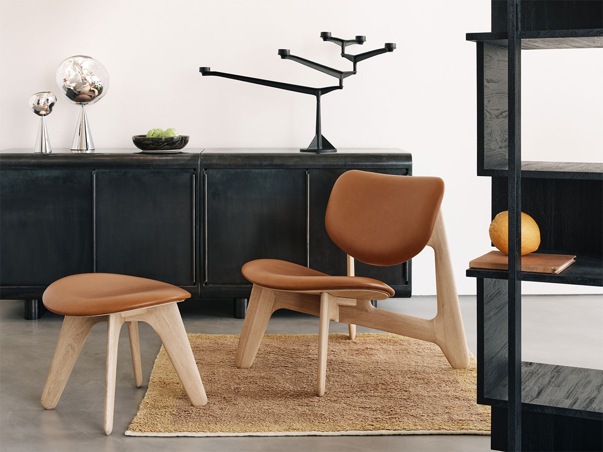 Tom Dixon Slab Lounge Chair Natural Wood Cognac Leather