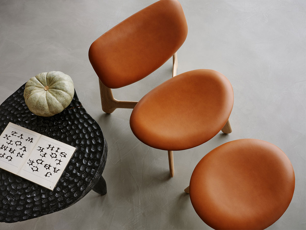 Tom Dixon Slab Lounge Chair Natural Wood Cognac Leather