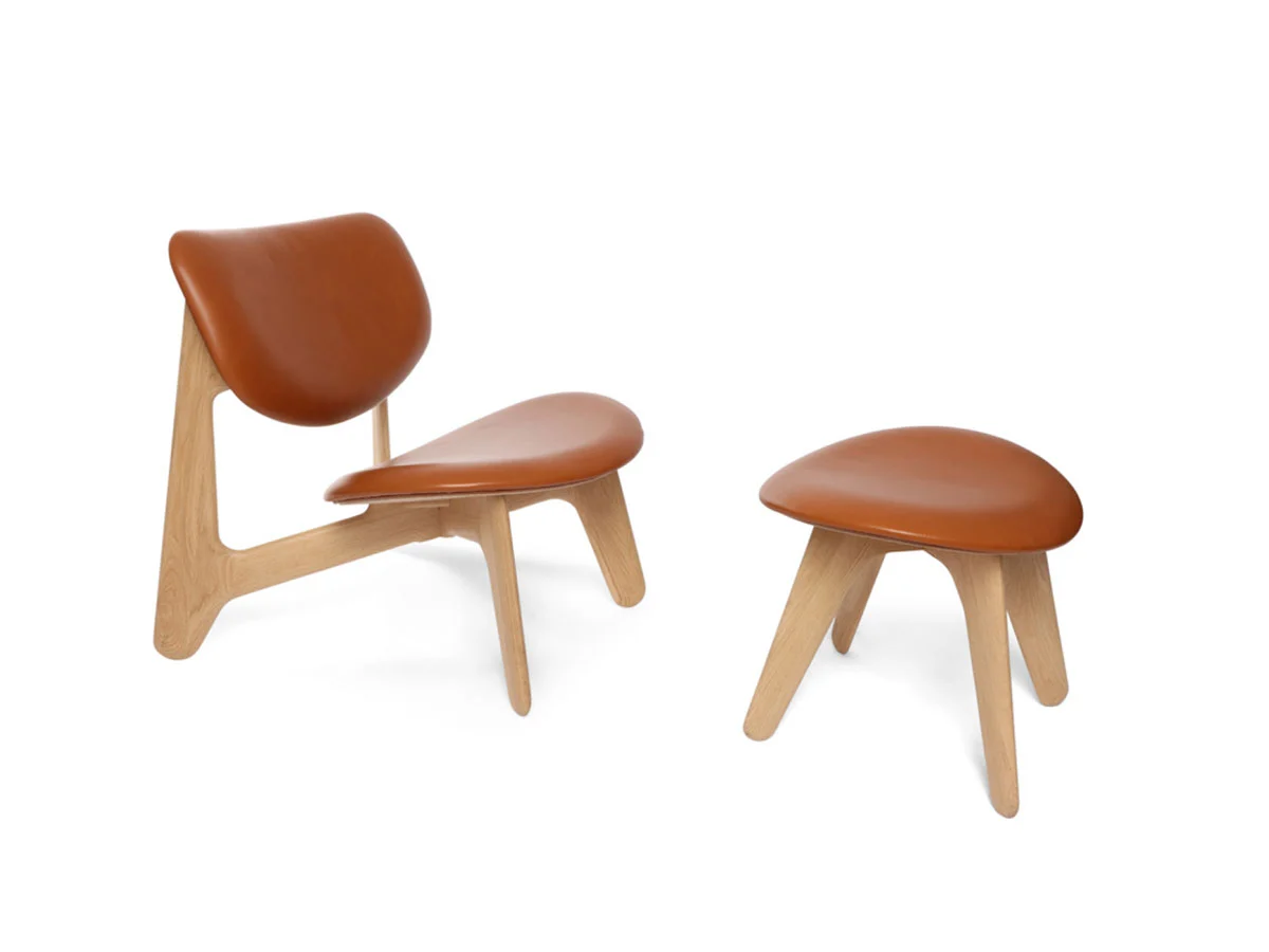 Tom Dixon Slab Lounge Chair Natural Wood Cognac Leather