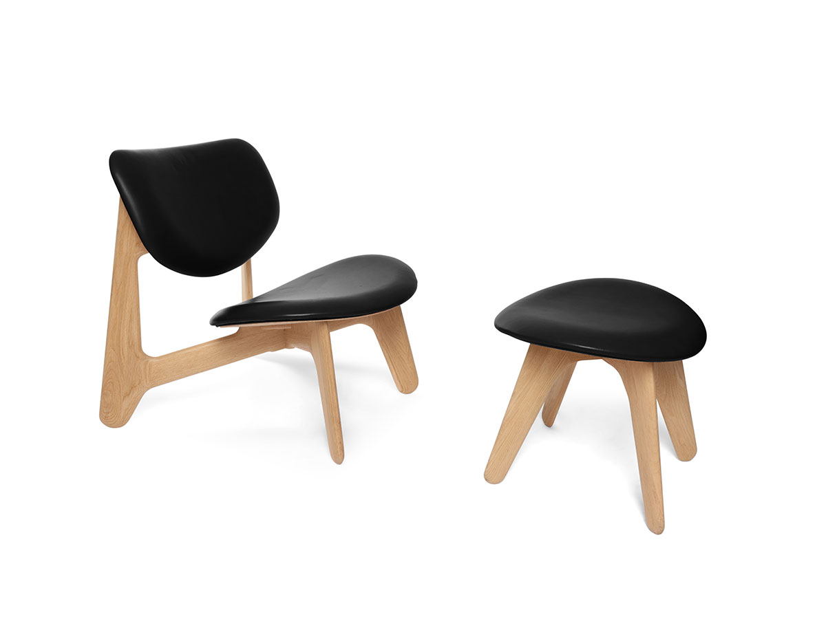 Tom Dixon Slab Lounge Chair Natural Wood Black Leather