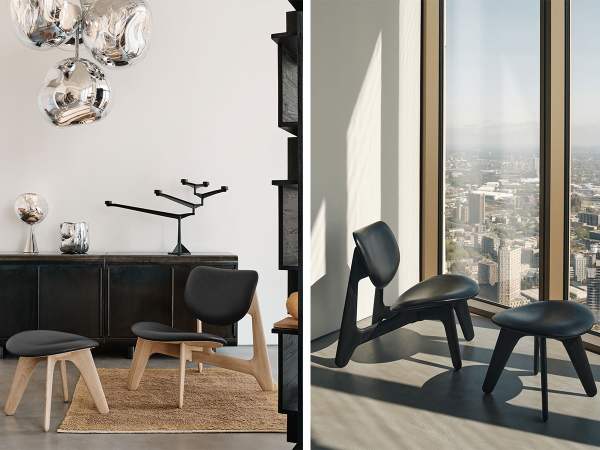 Tom Dixon Slab Lounge Chair Natural Wood Black Leather