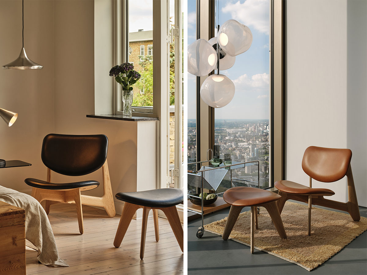 Tom Dixon Slab Lounge Chair Natural Wood Black Leather