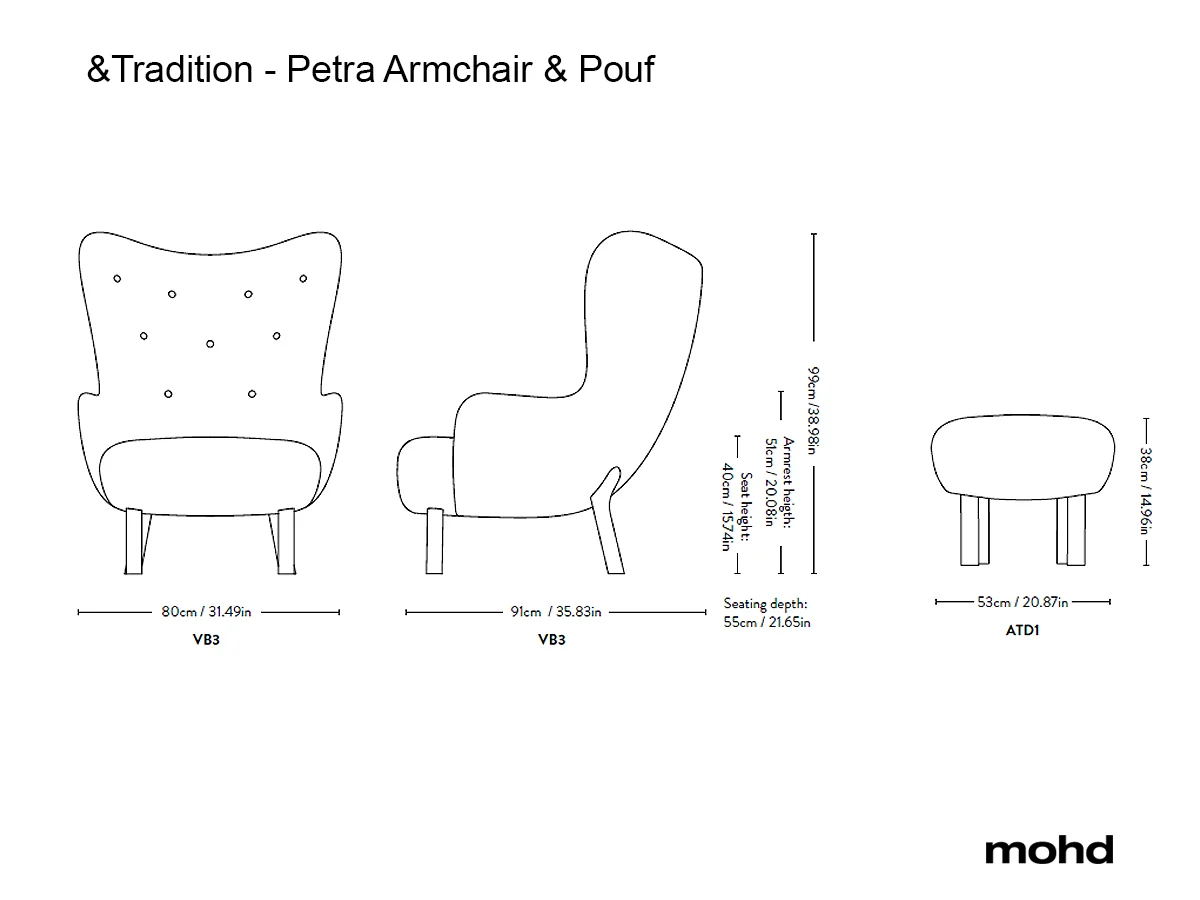 Tradition Petra Vb3 And Atd1 Armchair And Pouf Sahara 07 Sheepskin Oiled Walnut