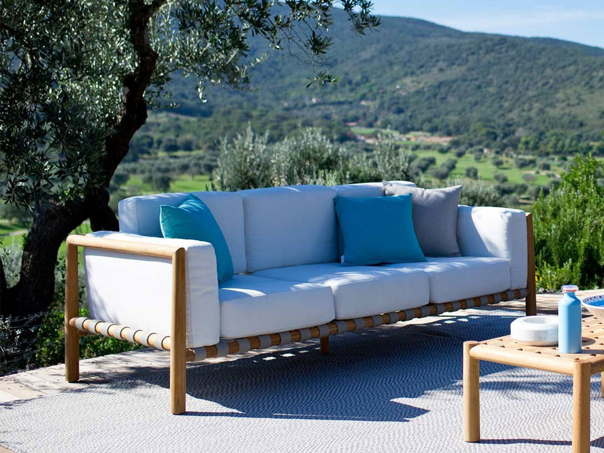 Unopiù Pevero Three Seater Sofa Teak Fabric Diamante