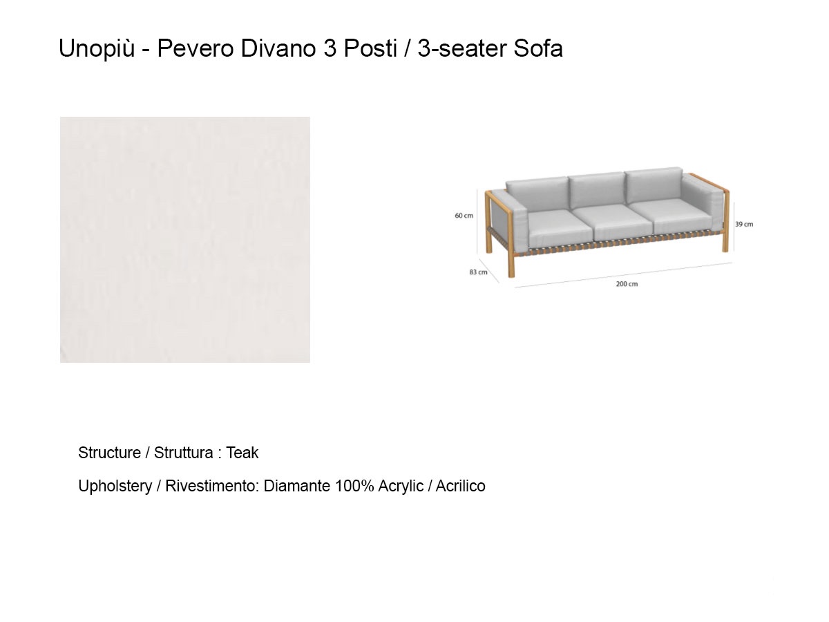 Unopiù Pevero Three Seater Sofa Teak Fabric Diamante