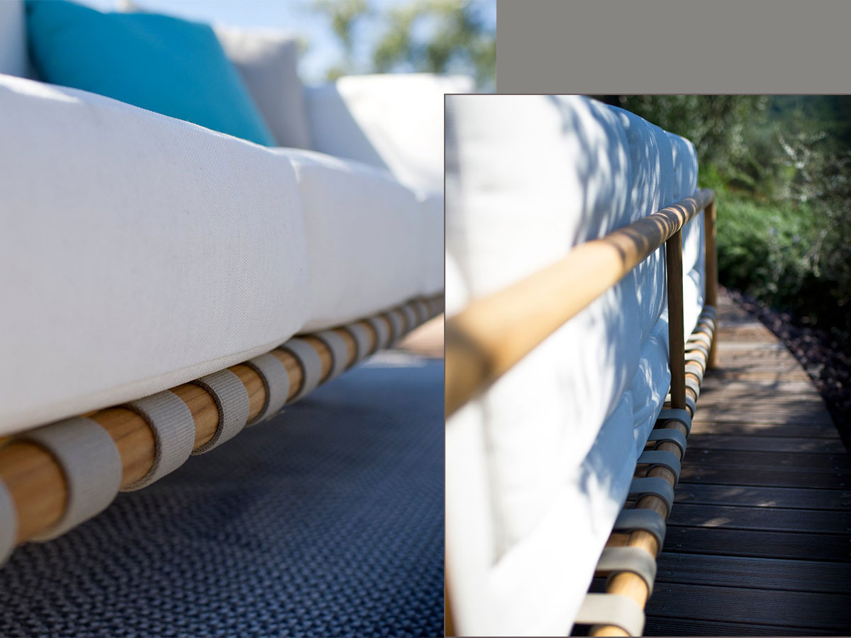 Unopiù Pevero Three Seater Sofa Teak Fabric Diamante
