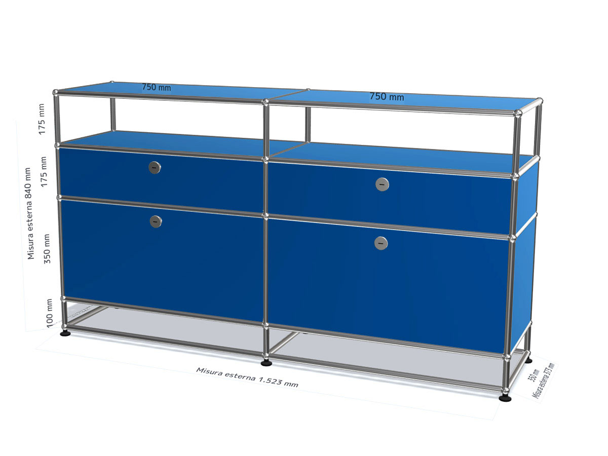 USM Haller Sideboard 2 Aperture A Ribalta Blu Genziana
