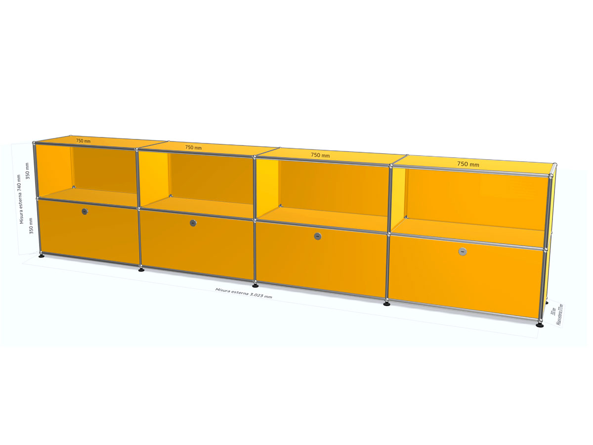 USM Haller Low Sideboard 4 Open With Drop Down Doors Golden Yellow