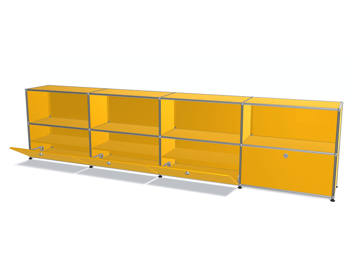 USM Haller Low Sideboard 4 Open With Drop Down Doors Golden Yellow