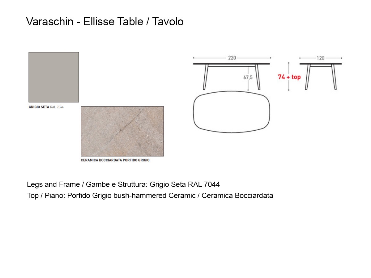 Varaschin Ellisse Outdoor Table Silk Grey Porfido Ceramic