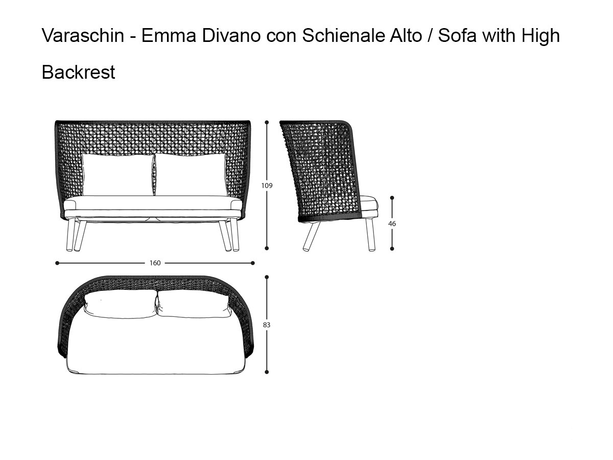 Varaschin Emma 2 Seater Sofa With High Back Outdoor