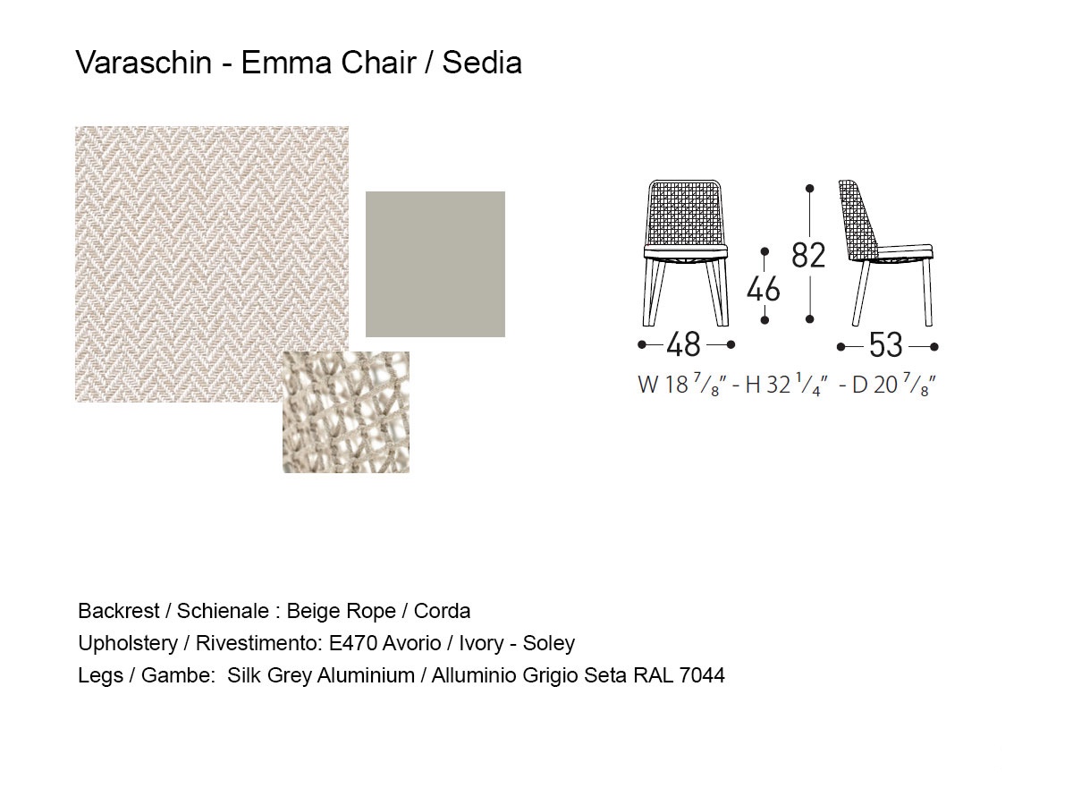 Varaschin Emma Chair Beige Rope Fabric E470 Ivory Soley Silk Grey Aluminium