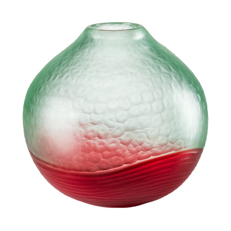 Venini Battuto Bicolore Rosso E Verde Vase