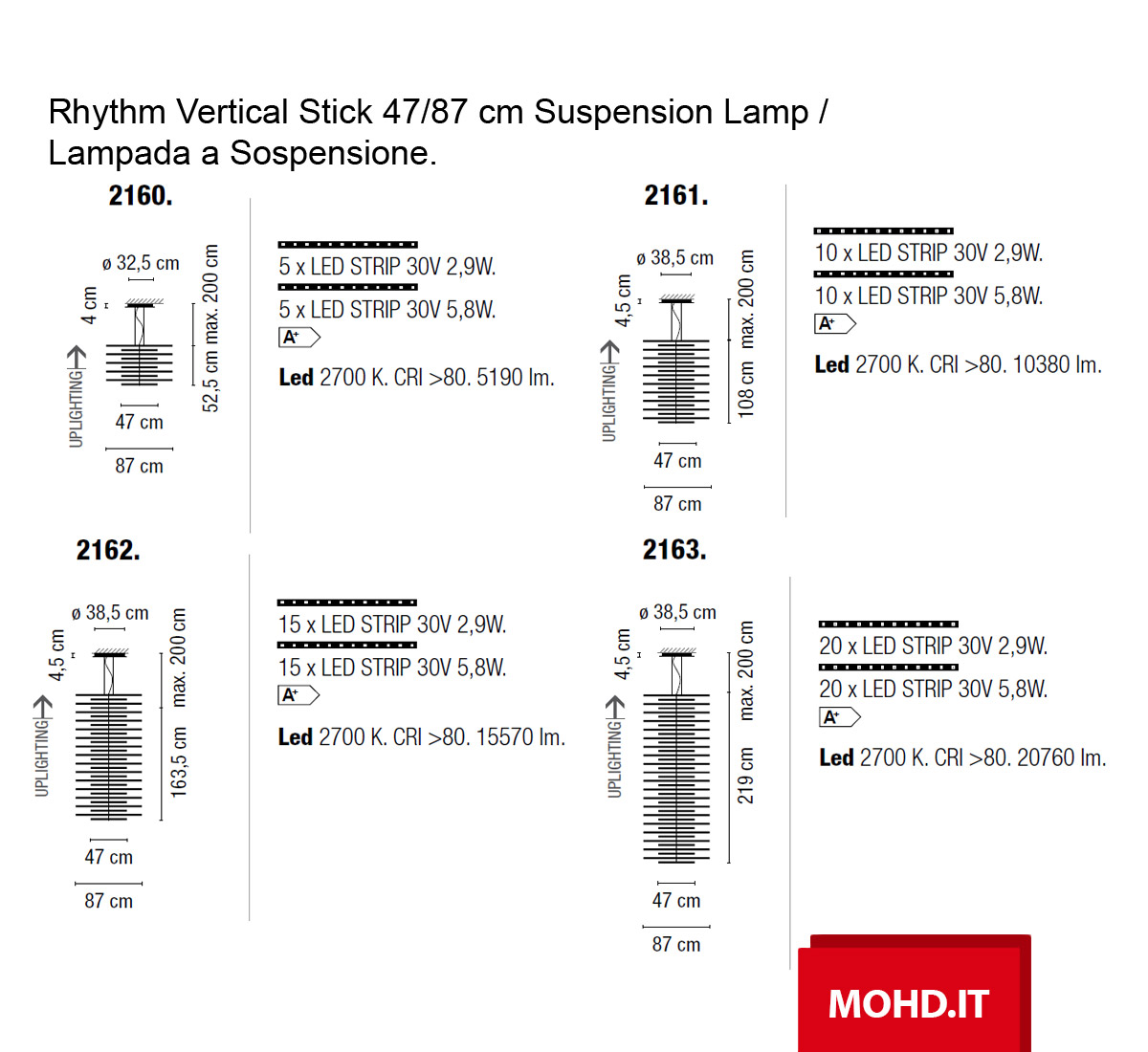Vibia Rhythm Vertical Stick 47 87 Cm Suspension Lamp