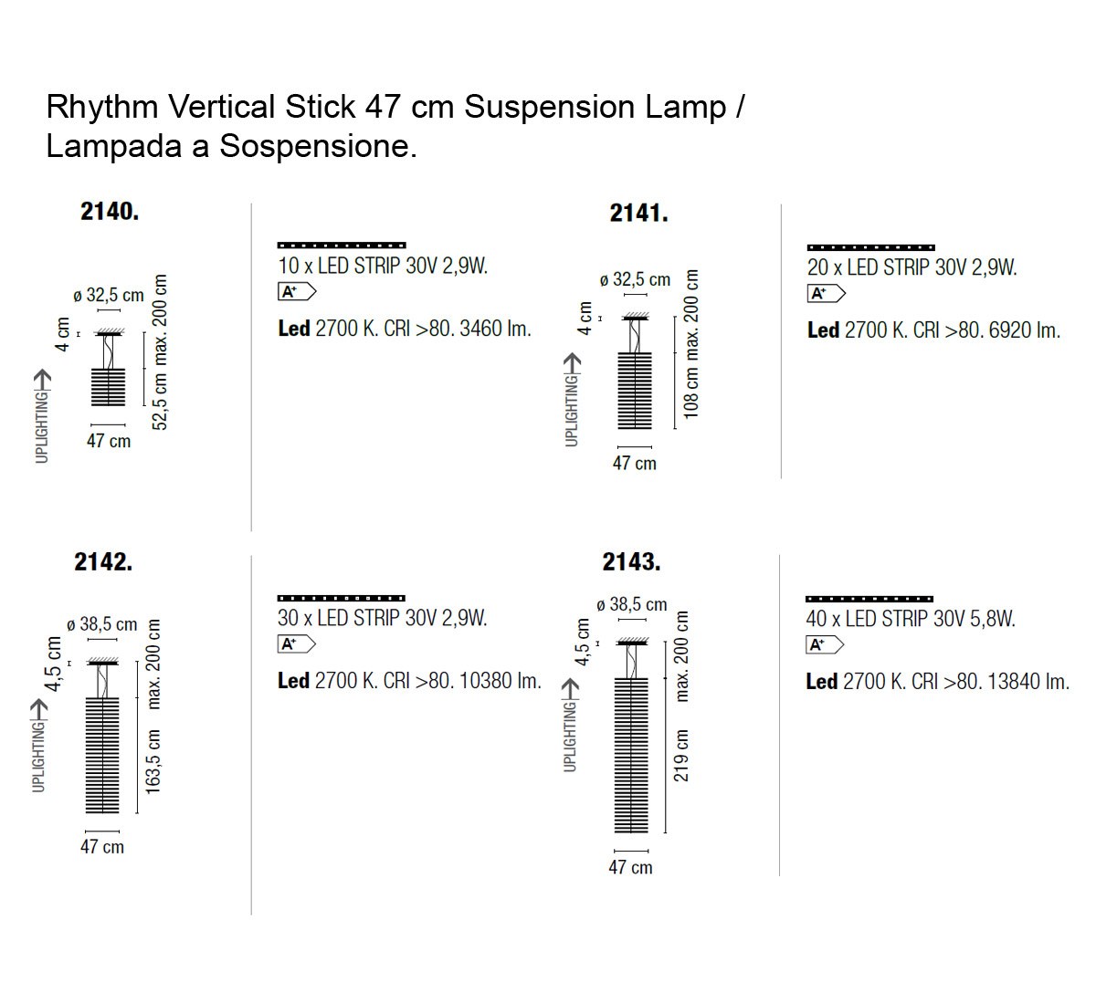 Vibia Rhythm Vertical Stick 47 Cm Suspension Lamp