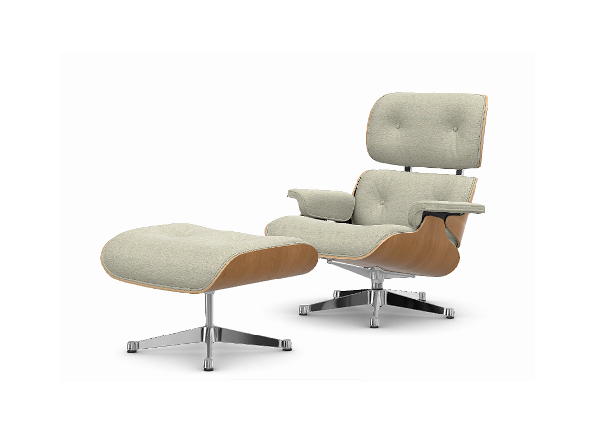 Vitra Eames Lounge Chair And Ottoman Natural Cherry Nubia 03 Cream Sand