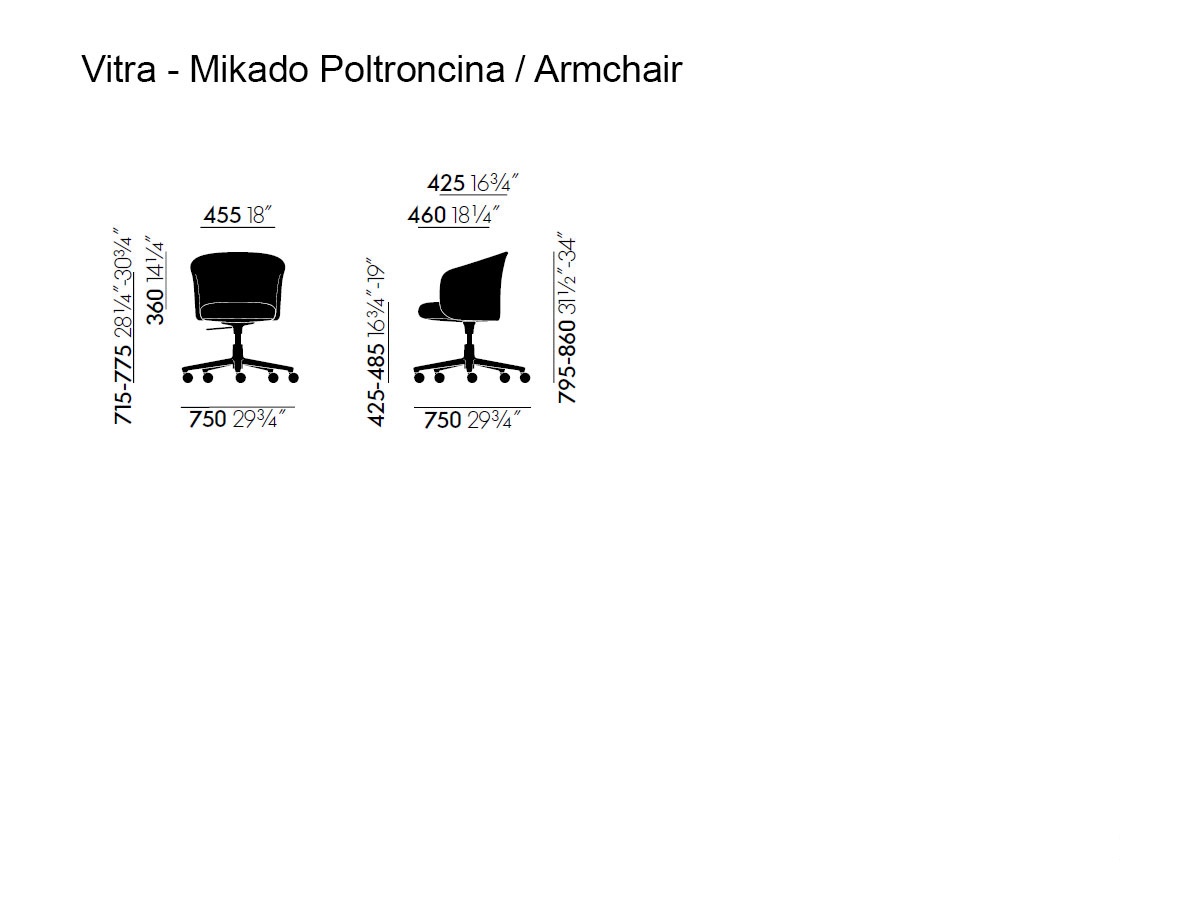 Vitra Mikado Armchair 5 Spoke Swivel Base With Castors