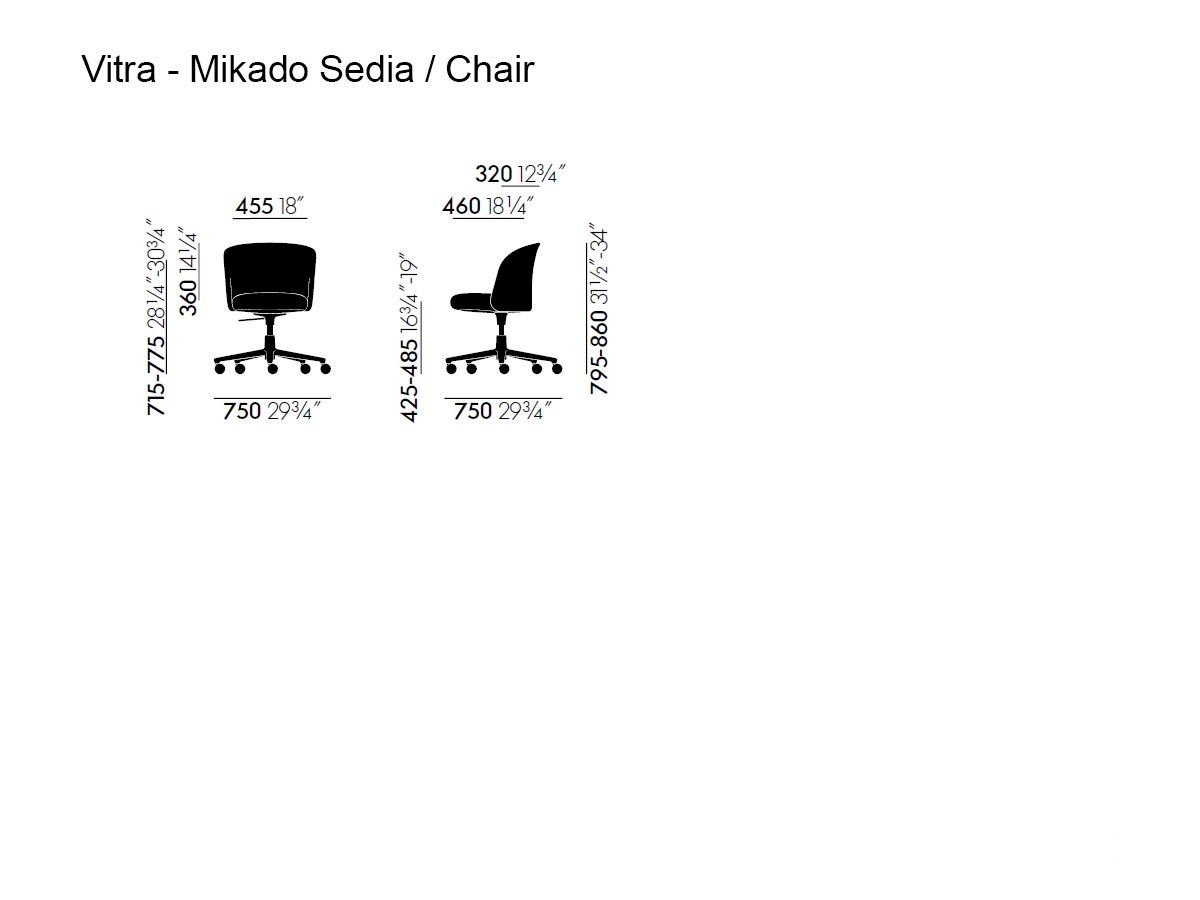 Vitra Mikado Side Chair 5 Spoke Swivel Base With Castors
