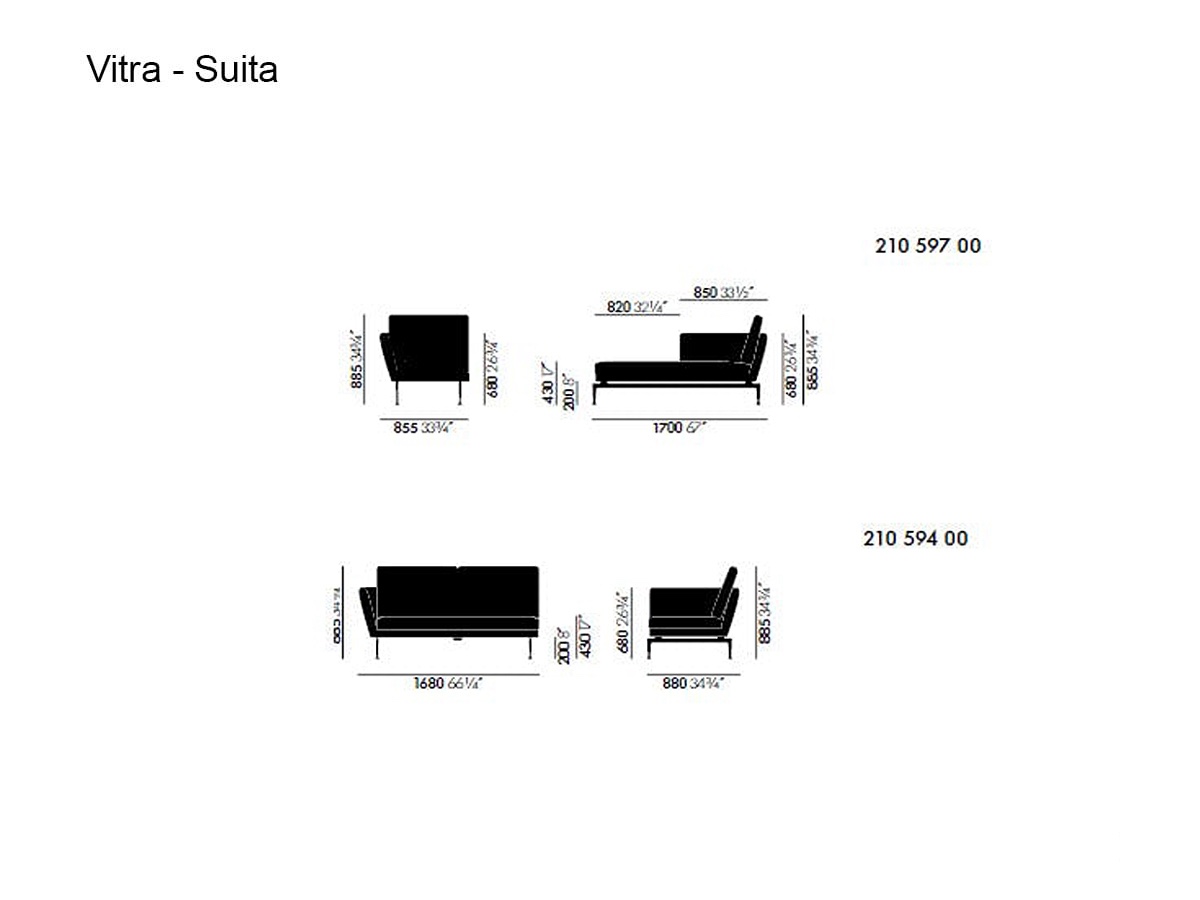 Vitra Suita Sofa 2 Seater Chaise Longue