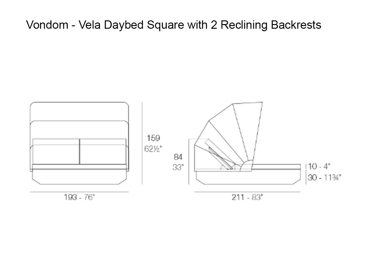Vondom Vela Daybed Square With 2 Reclining Backrests And Folding Canopy Outdoor